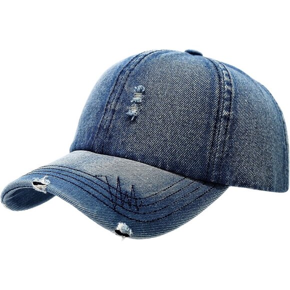Women's Denim Blue Fashion Baseball Cap Adjustable Strap Back Visor Sports Hat - Picture 1 of 7